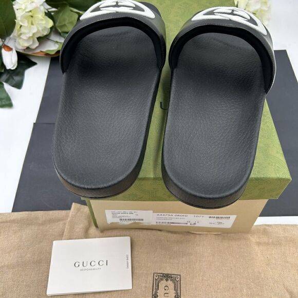 SOLD!!!!!    Gucci  leather/rubber pool, slides size 11, made in Italy - Picture 6 of 9